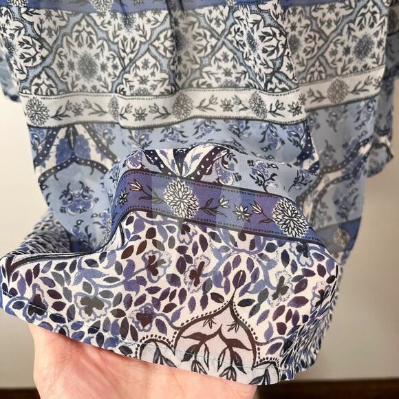 Style & Co Women's Top S Peasant Retro Scarf Print Pintuck Pleated Blue Sheer - Picture 6 of 10